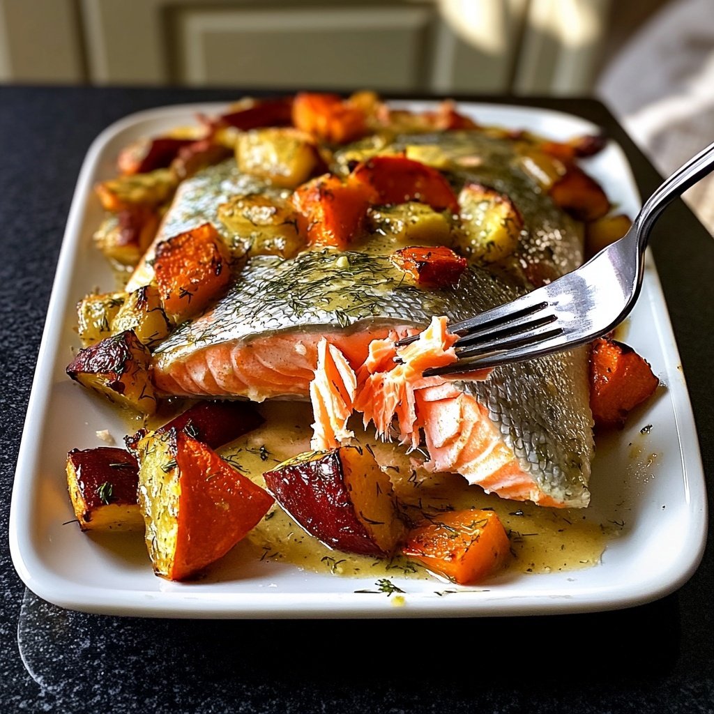 Lachs mit Ofengemüse & Zitronen-Dill-Sauce